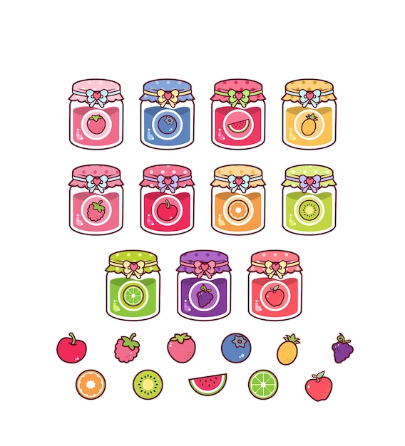 Cute jams fruits collection