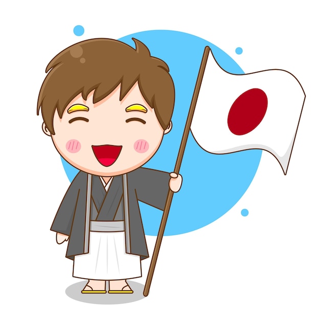 Vector cute japanese boy holding flag