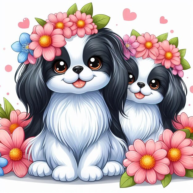 Cute japanese chin dog cartoon vector style white background