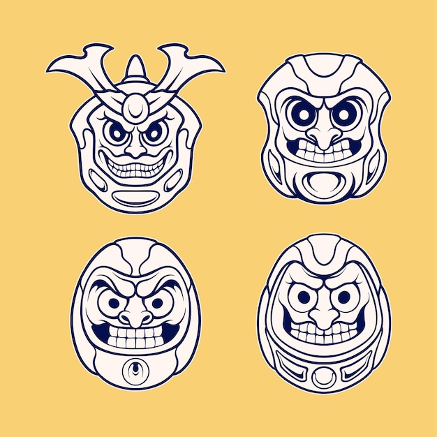 Cute Japanese daruma vector illustration set design