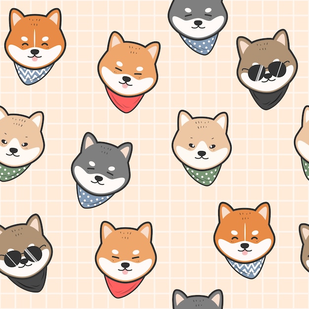 Cute japanese dog shiba inu cartoon seamless pattern