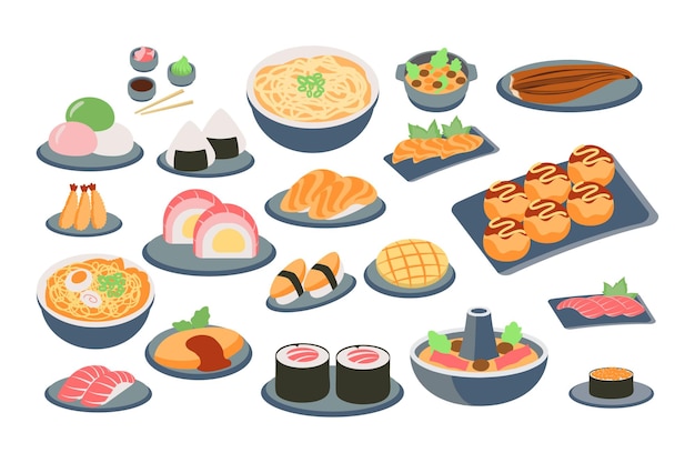 Cute Japanese Food Hand Drawn Illustration Set