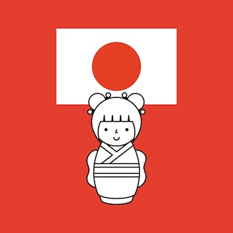 Ragazza carina giapponese e icona bandiera del giappone