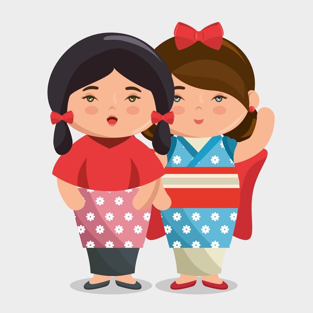 Vector cute japanese girls group kawaii style