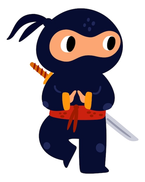 벡터 귀여운 일본 닌자 전통적인 아시아 전쟁 캐릭터  ⁇  배경에 고립