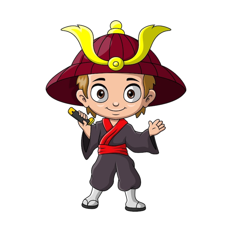 Vector cute japanese samurai warrior cartoon