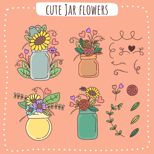 Vector cute jar flowers