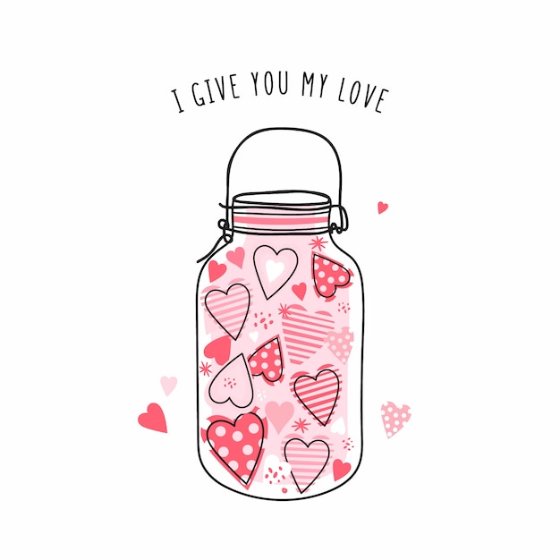 Vector cute jar with hearts