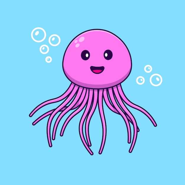 Vector cute jelly fish swimming in ocean cartoon vector icons illustration