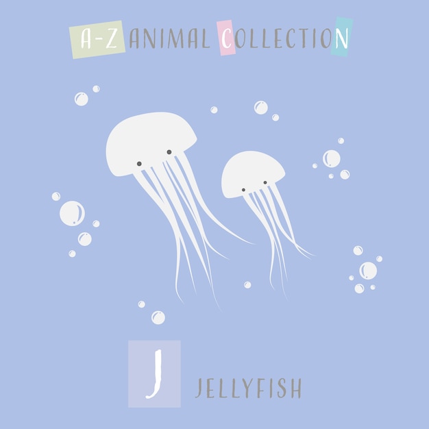 Cute jellyfish cartoon doodle animal alphabet j