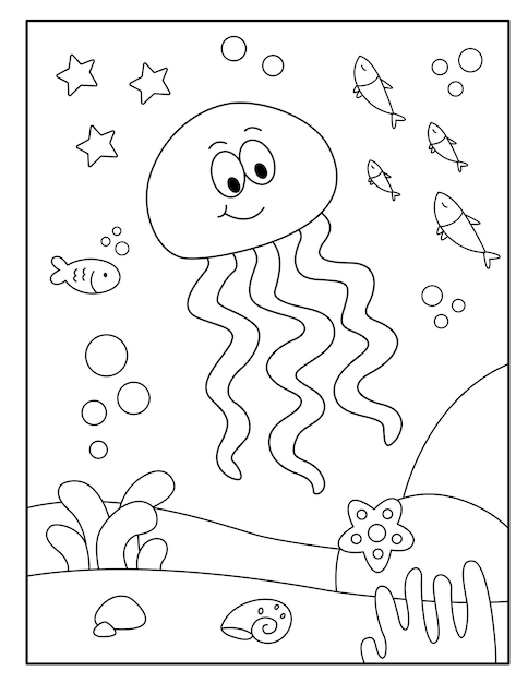 Cute jellyfish coloring page for kids