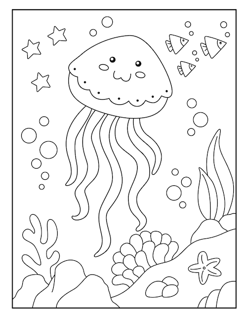 Cute jellyfish coloring page for kids