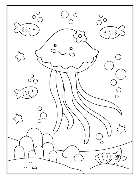 Cute jellyfish coloring page for kids