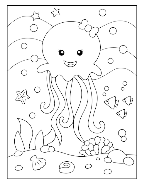 Cute jellyfish coloring page for kids