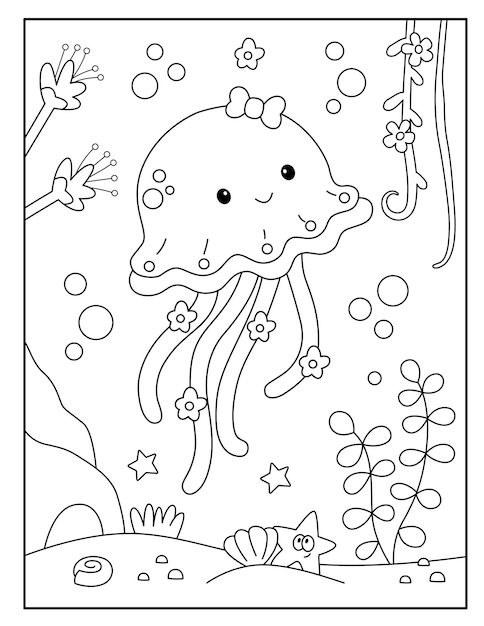 Cute jellyfish coloring page for kids