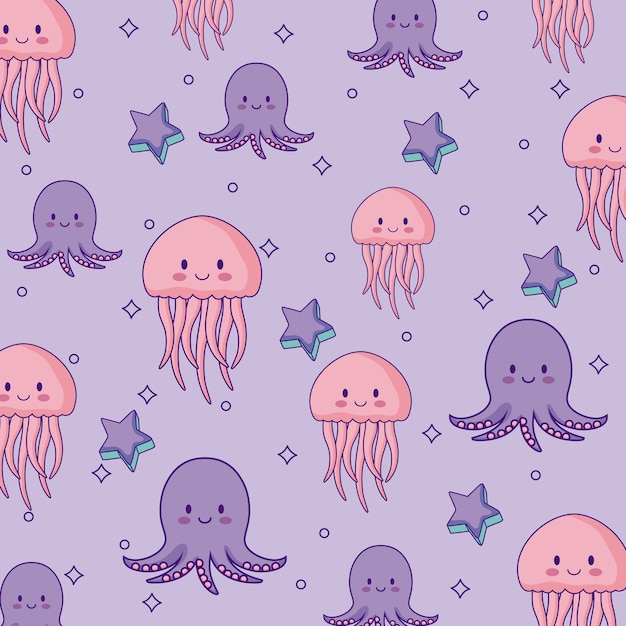 Cute jellyfish and octopus background