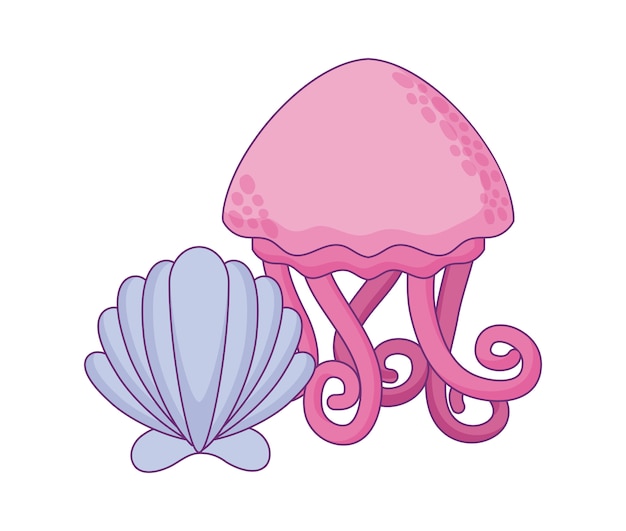 貝殻とかわいいクラゲ