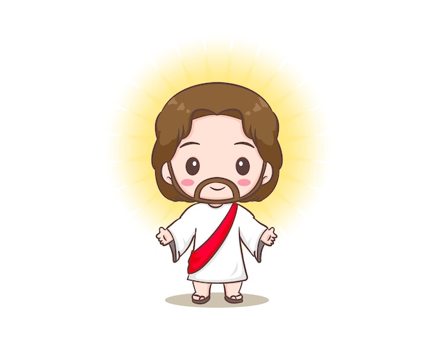 Симпатичный персонаж мультфильма об иисусе христе. ручной рисунок персонажа чиби.