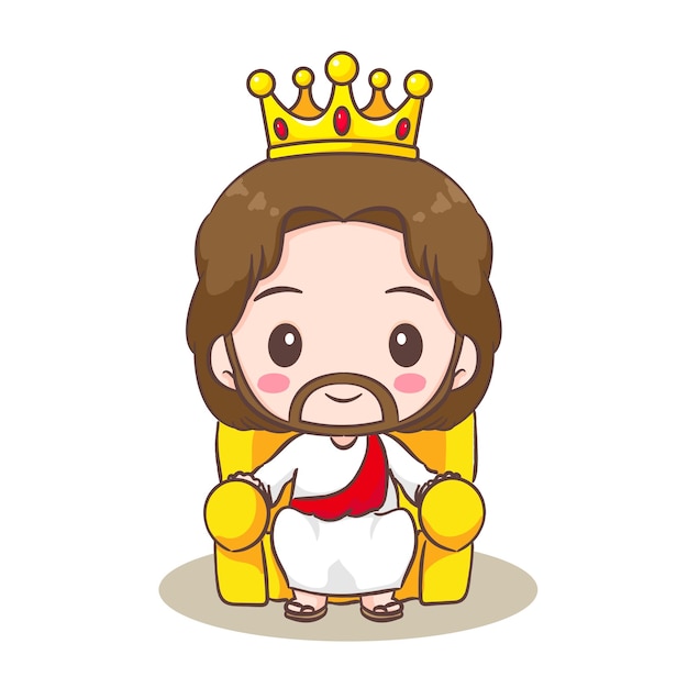 Cute Jesus Christ cartoon character sitting on throne Christian religion concept design