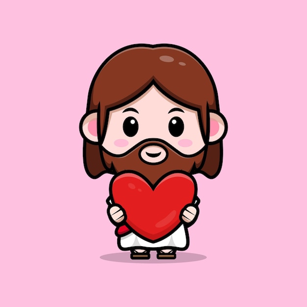 Cute Jesus Christ holding heart vector cartoon christian illustration