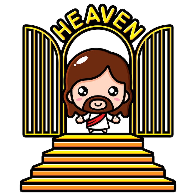 Cute jesus christ welcomes the gates of heaven