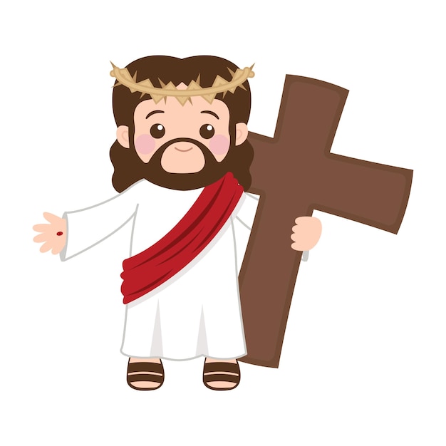 Cute jesus christ with crown of thorns and cross