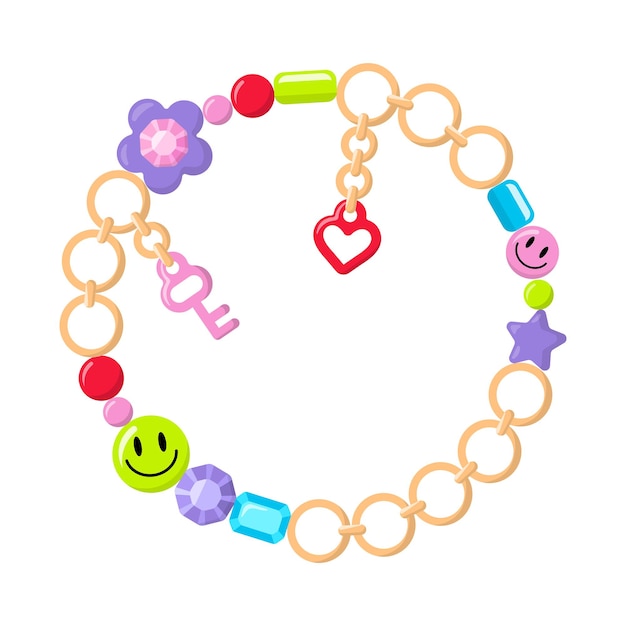 Cute jewelry plastic bracelet or necklace Gold chain and colorful beads