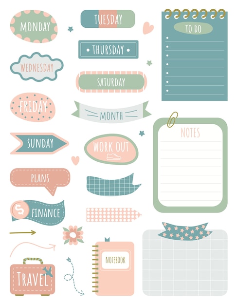 Cute journal and planner design vector illustration