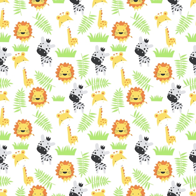 Vector cute jungle animal seamless pattern