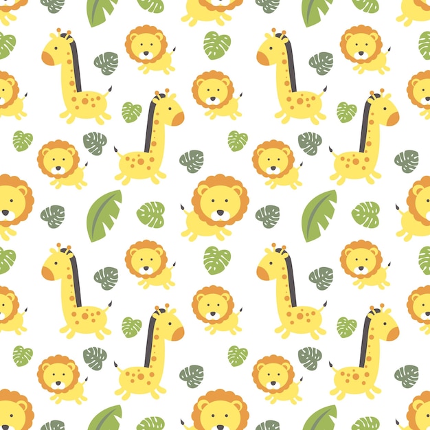 Vector cute jungle animal seamless pattern