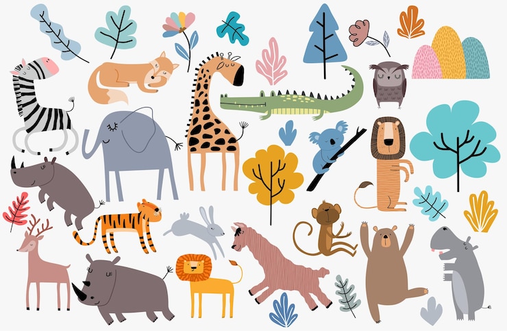 Vector cute jungle animals vector set