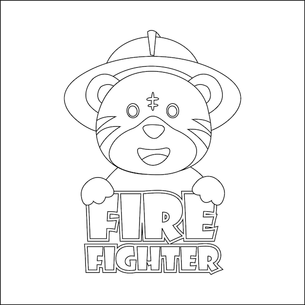 Carino vigile del fuoco junior illustrazione vettoriale disegnata a mano da cartone animato illustrazione vettoriale isolata da cartone animato