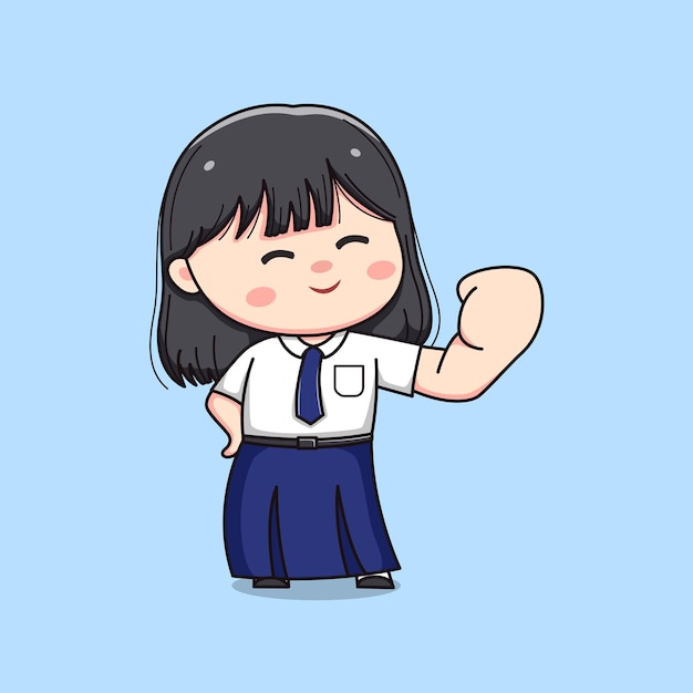 cute junior high school student girl feeling proud chibi kawaii