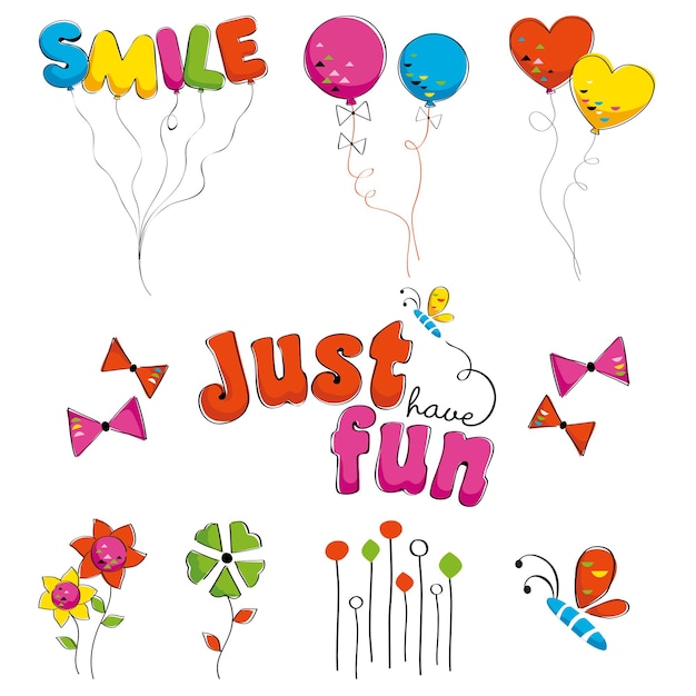 Cute just have fun icon illustration with balloon and flower drawing design