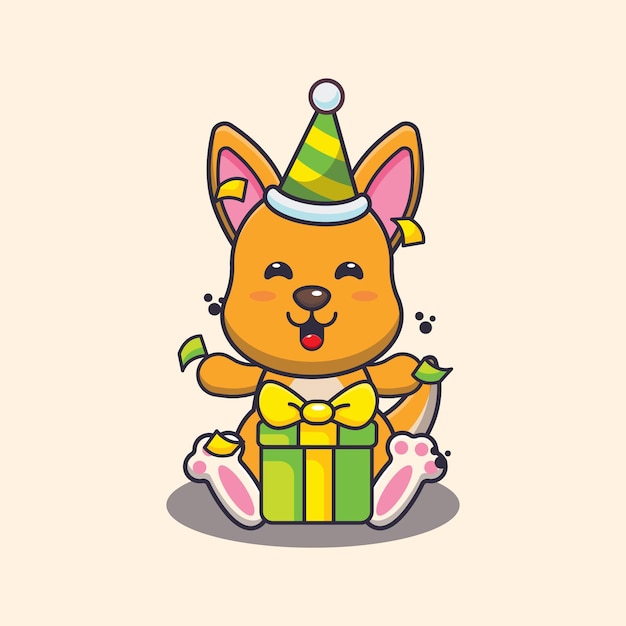 Vector cute kangaroo in birthday party cute cartoon animal illustration