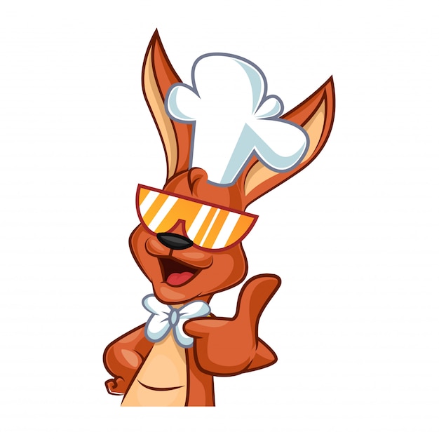 Cute kangaroo cartoon, mascot wearing chef hat