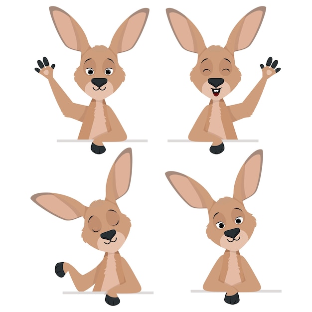 Vector cute kangaroo character set waving its paw