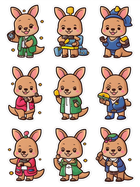Cute Kangaroo Collection 9Piece Cute Kawaii Kangaroo Sticker Set for Instant Download