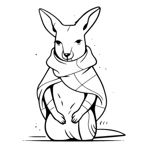 Милый кенгуру в шарфе Векторная иллюстрация на белом фоне