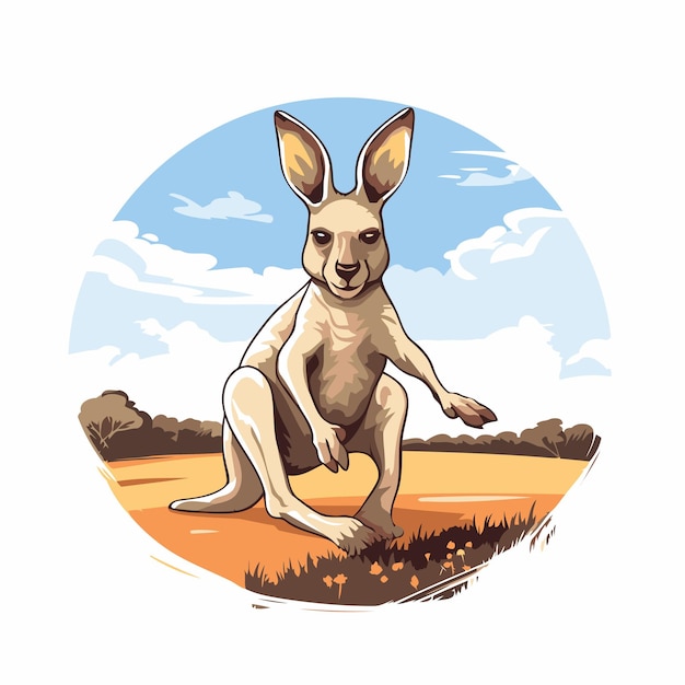 Cute kangaroo sitting in the field vector illustration