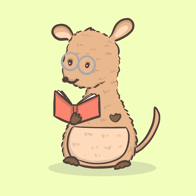 Cute kangaroo student cartoon character holding books illustration back to school concept