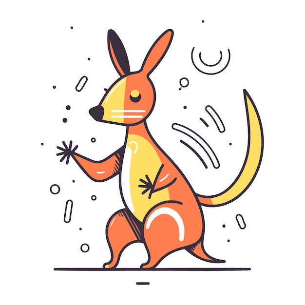 Vector cute kangaroo vector illustration in line art style