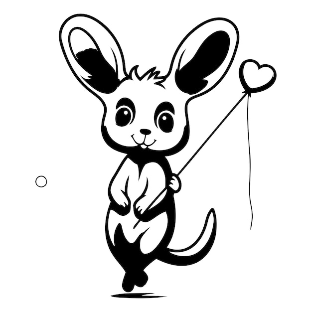 Милый кенгуру с сердцем на палке Векторная иллюстрация