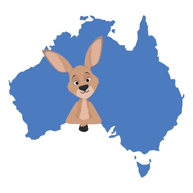 Vector cute kangaroo with mainland australia