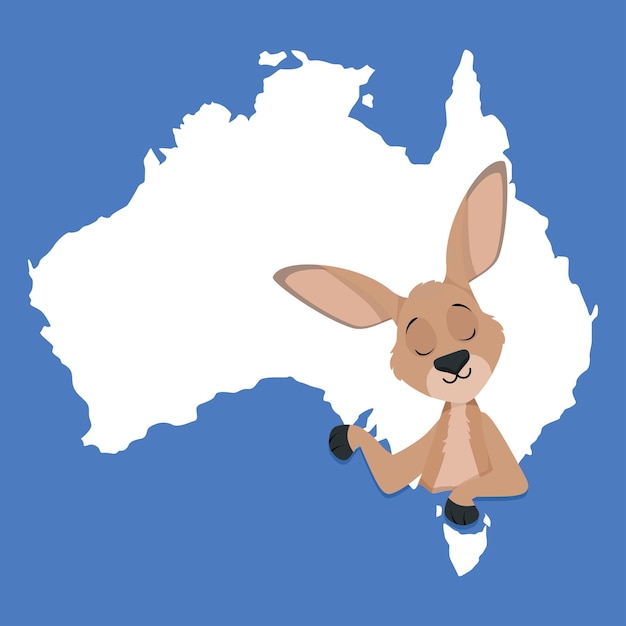 Vector cute kangaroo with a map of australia in honor of australia day