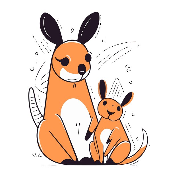 Vector cute kangaroos and hare vector illustration