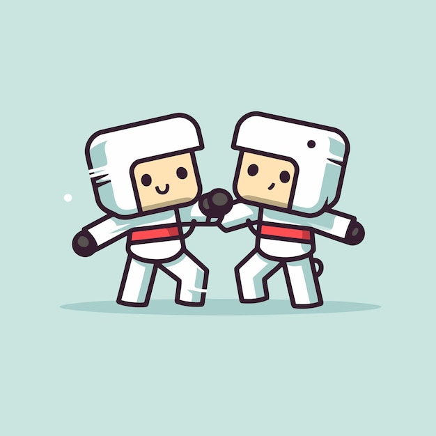 Vector cute karate couple vector illustration cartoon flat style