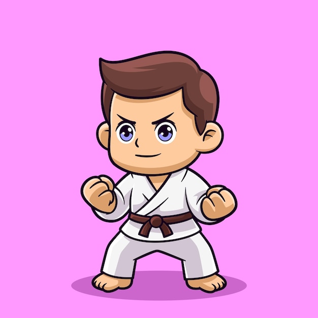 Vector cute karate kid boyin cartoon style vectori illustration