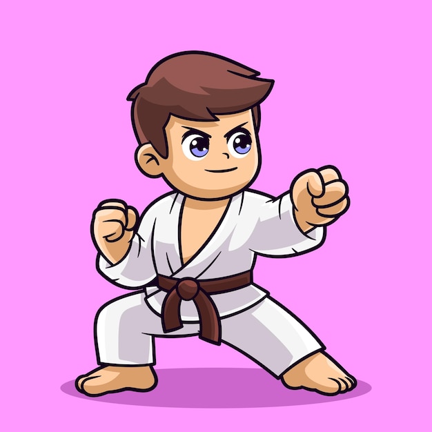 Vector cute karate kid boyin cartoon style vectori illustration