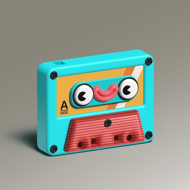 Vector cute kawaii 3d retro music casette